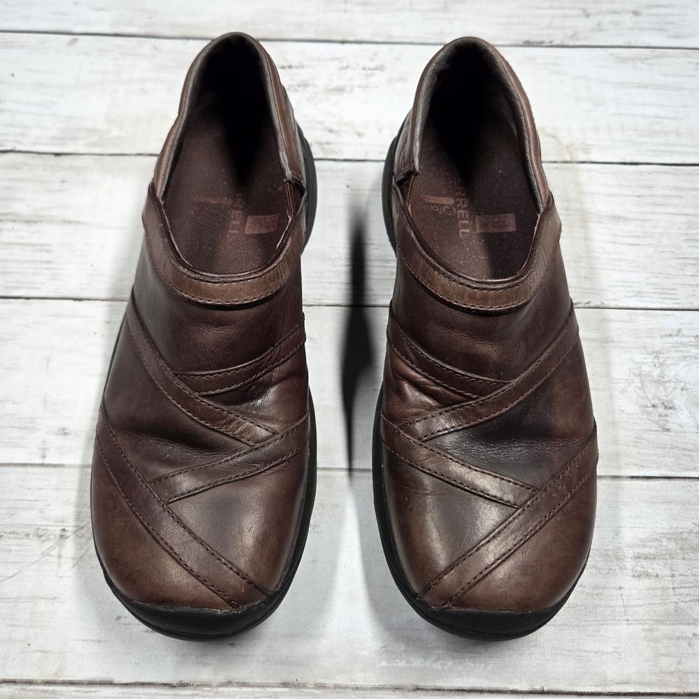 Merrell Encore Eclipse Smooth Leather Clog Women 7.5 Brown Slip On Comfort Shoe